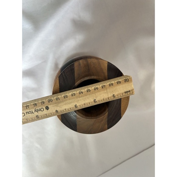 Vintage MCM Segmented Multi Wood Mosaic Two Tone POT‎ Nature Wooden Dark Light - Picture 9 of 10